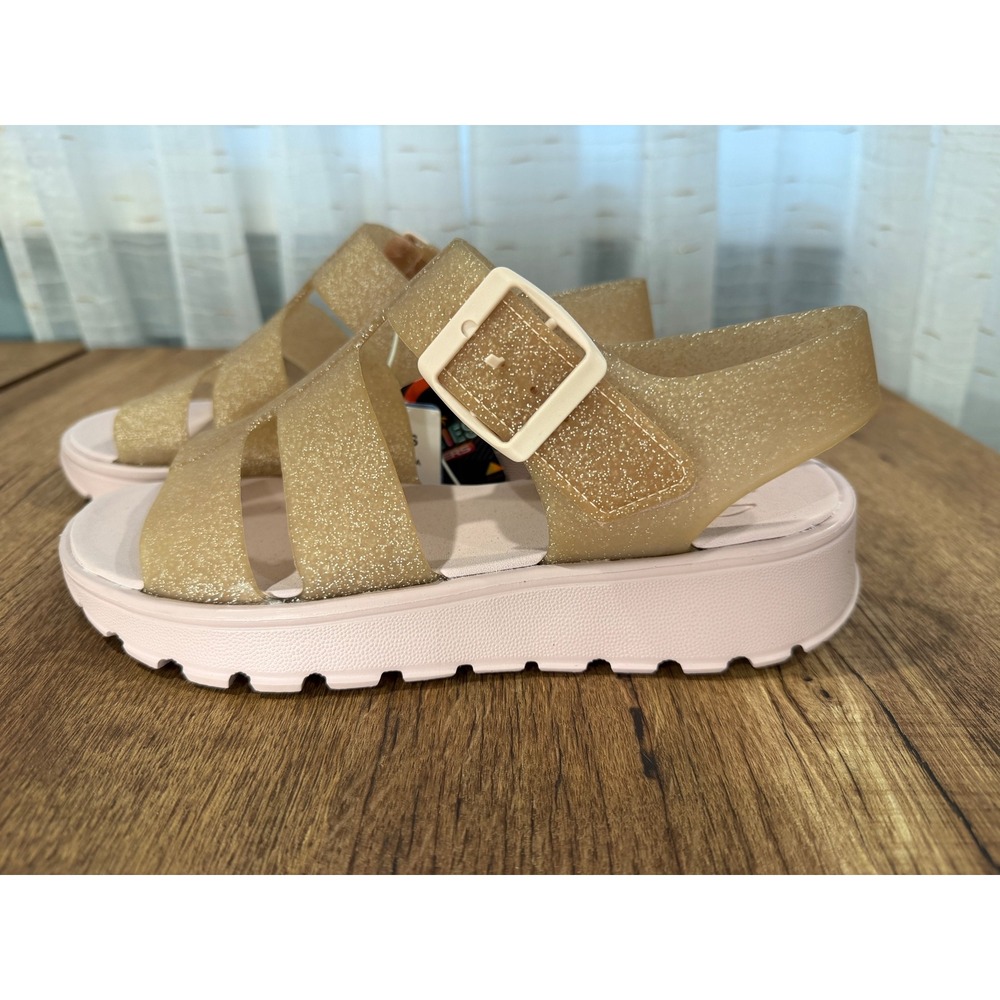 Skechers Foamies Glitter Jelly Sandals‎ Platform Women Size 7 Gold Pink Washable